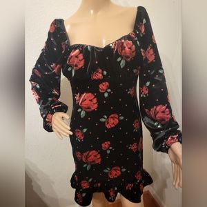 Forever 21 Black Long Sleeve Dress with Flowers